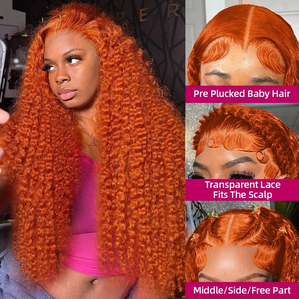 13x6 Ginger Orange Deep Wave Lace Front Wig Human Hair 250% PrePlucked 350 Colored Body Wave 13x4 13x6 Hd Curly Lace Frontal Wig