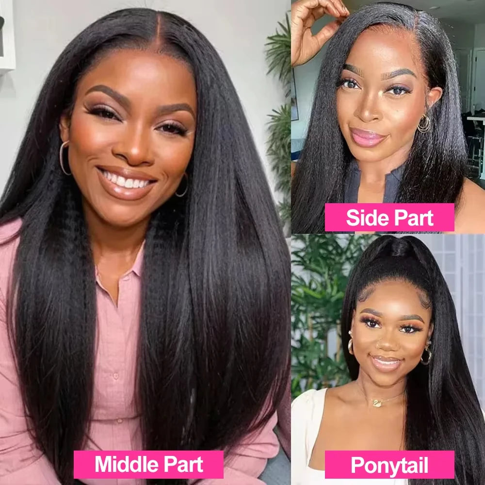 360 Invisi Strap Kinky Straight Full Lace Wig – Yaki Straight Human Hair | Pre-Plucked | 200% & 220% Density | 18–40 Inches
