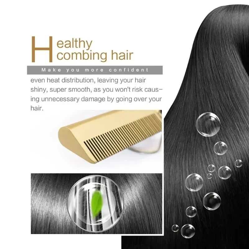 Electric Hot Comb Hair Straightener & Curler – Ceramic Tourmaline Straightening Brush | 120–230°C | Dual Voltage