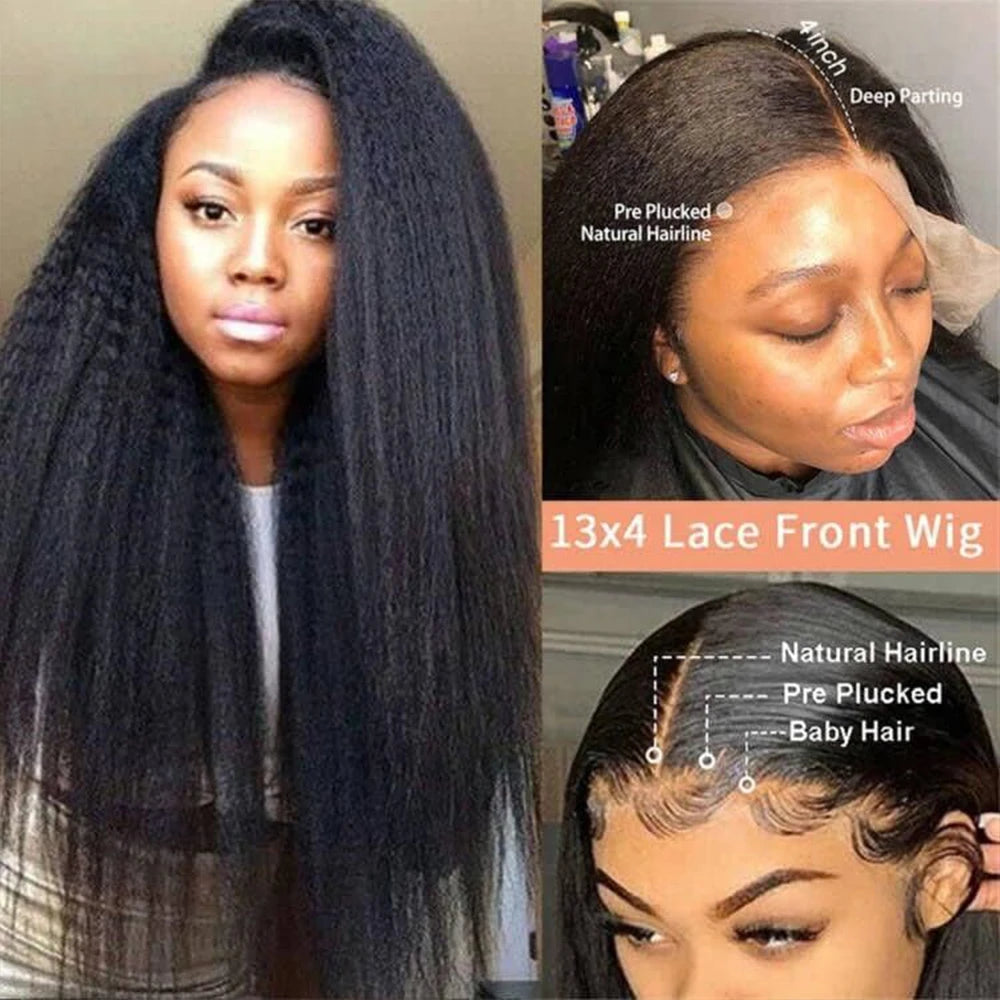 40 Inch Kinky Straight Lace Front Wigs Human Hair 250% Density Yaki Straight 13x4 Transparent HD Lace Human Hair Wigs For Women