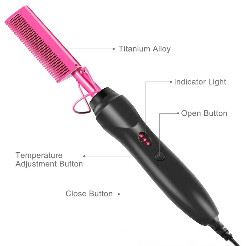 Electric Hot Comb Hair Straightener & Curler – Ceramic Tourmaline Straightening Brush | 120–230°C | Dual Voltage