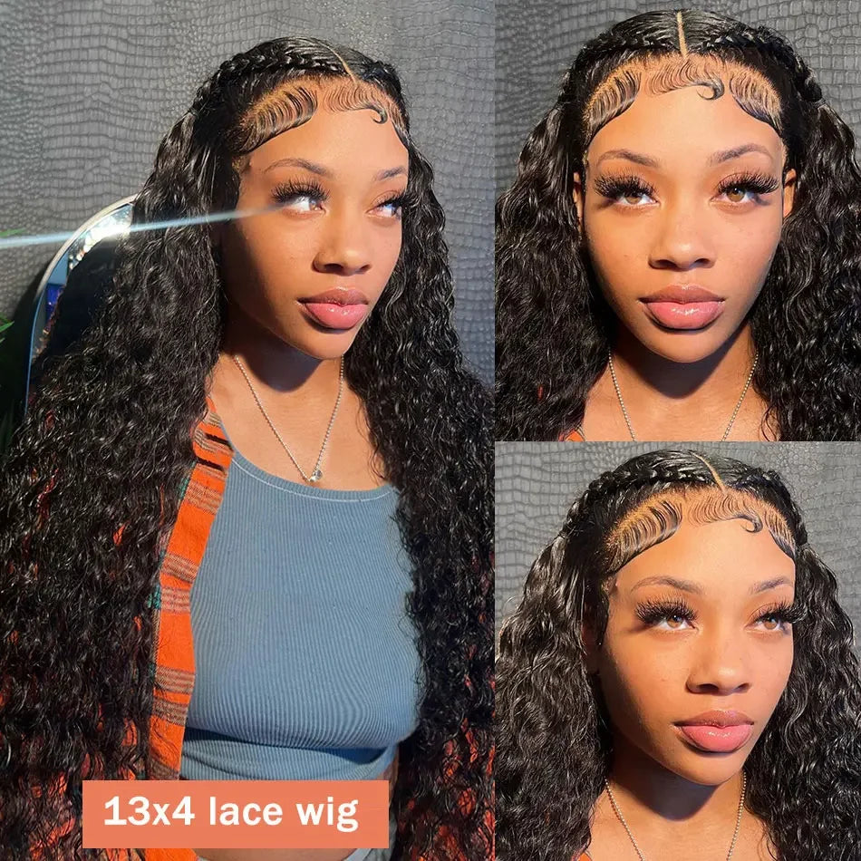 40 Inch Curly Lace Front Wig Water Wave 13X6 Hd Lace Frontal Wig Deep Wave Human Hair Wig 250 Density Preplucked Brazilian Hair
