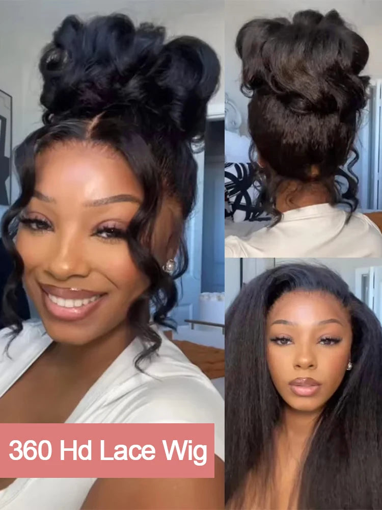 13x6 Kinky Straight Lace Front Human Hair Wig With Kinky Edges Baby Hair 360 Transparent Lace Yaki Straight Human Hair Wigs