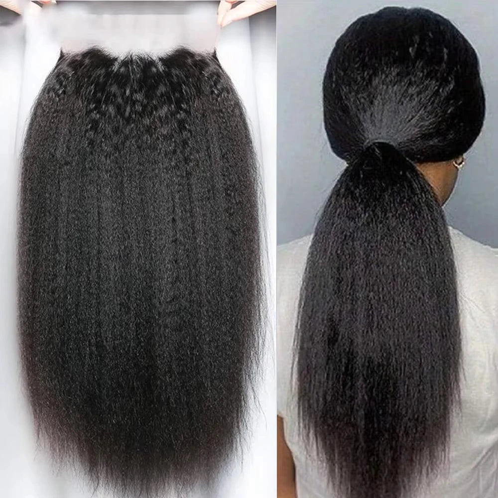 360 Invisi Strap Kinky Straight Full Lace Wig – Yaki Straight Human Hair | Pre-Plucked | 200% & 220% Density | 18–40 Inches