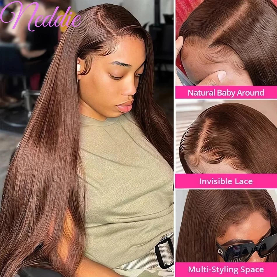 Chocolate Brown Lace Front Wig – 13x6 & 13x4 Straight Human Hair | 180% & 200% Density | 18"–34"