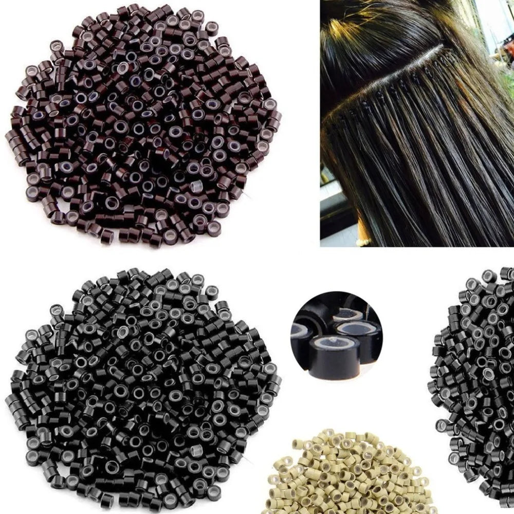 Micro Ring Beads for Hair Extensions – 5mm Silicone-Lined Aluminum Links | 1000 Pcs | Black, Brown, Beige
