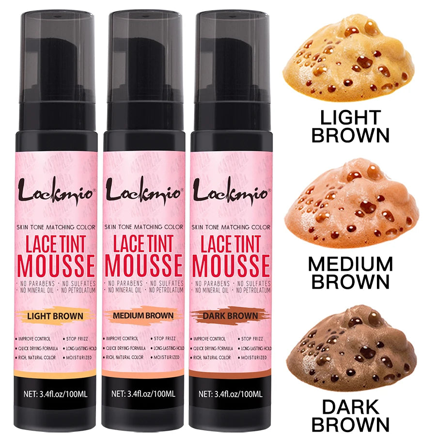 Lace Tint Spray & Foam Mousse – Invisible Lace Colorant for Wigs | Dark, Medium & Light Brown | 100ml