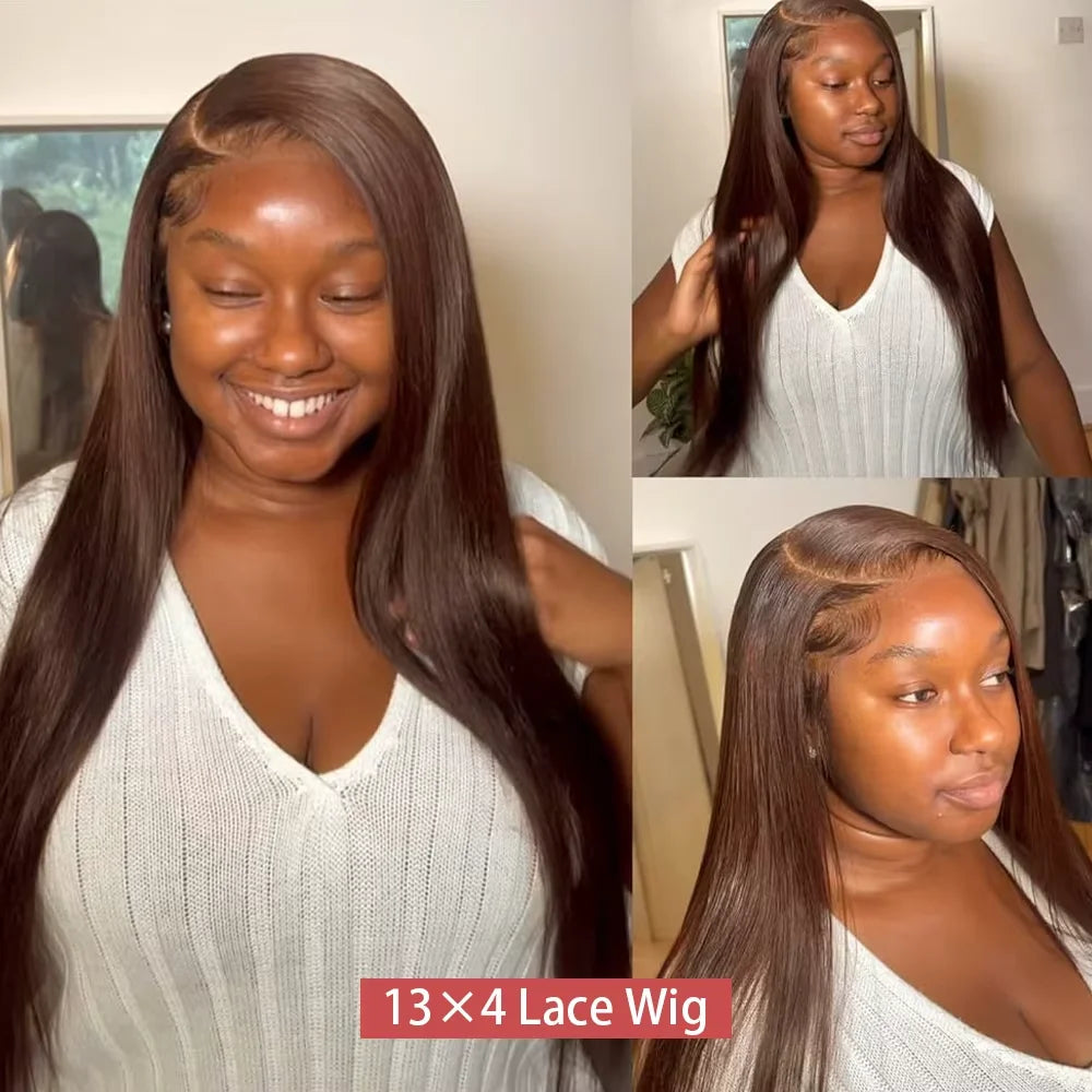#4 Chocolate Brown Straight 13x6 HD Lace Frontal Wig 13x4 Lace Front 30 36 46 Inches Brazilian Human Hair Wigs For Black Women