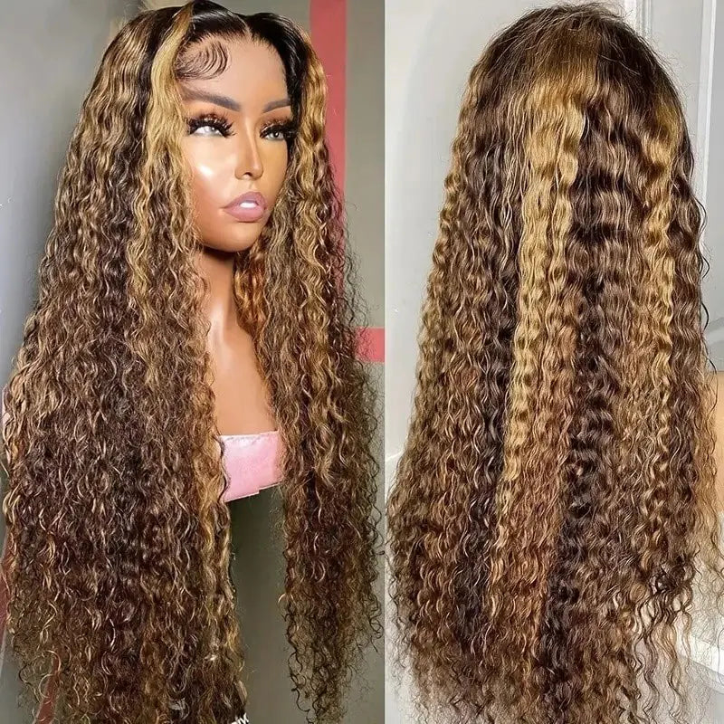 Highlight Honey Blonde Wig – Water Wave & Deep Curly | 13x4, 13x6, 5x5 Lace | Ombré 4/27 | 16"-34"