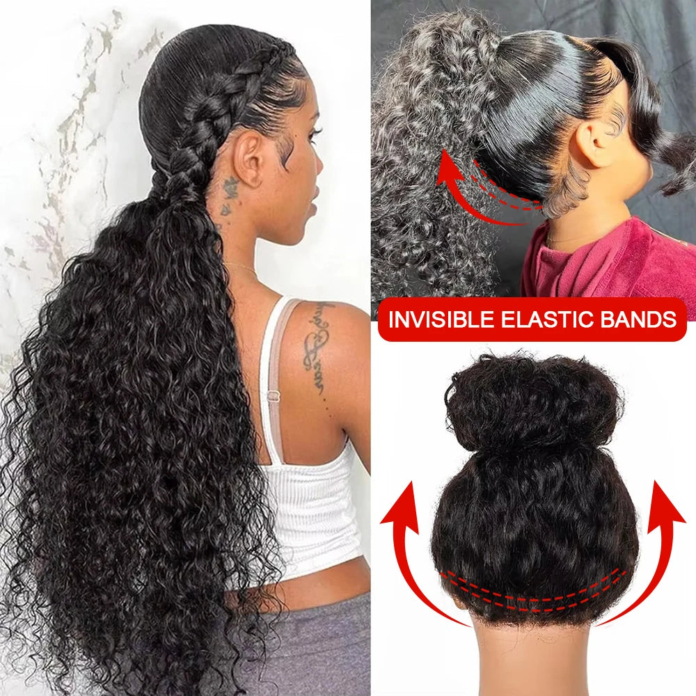Upgrade 5x5 Water Wave Glueless Wig Invisible Strap 360 HD Full Lace Wigs Human Hair With Drawstrig Deep Curly 13x4 Lace Wigs
