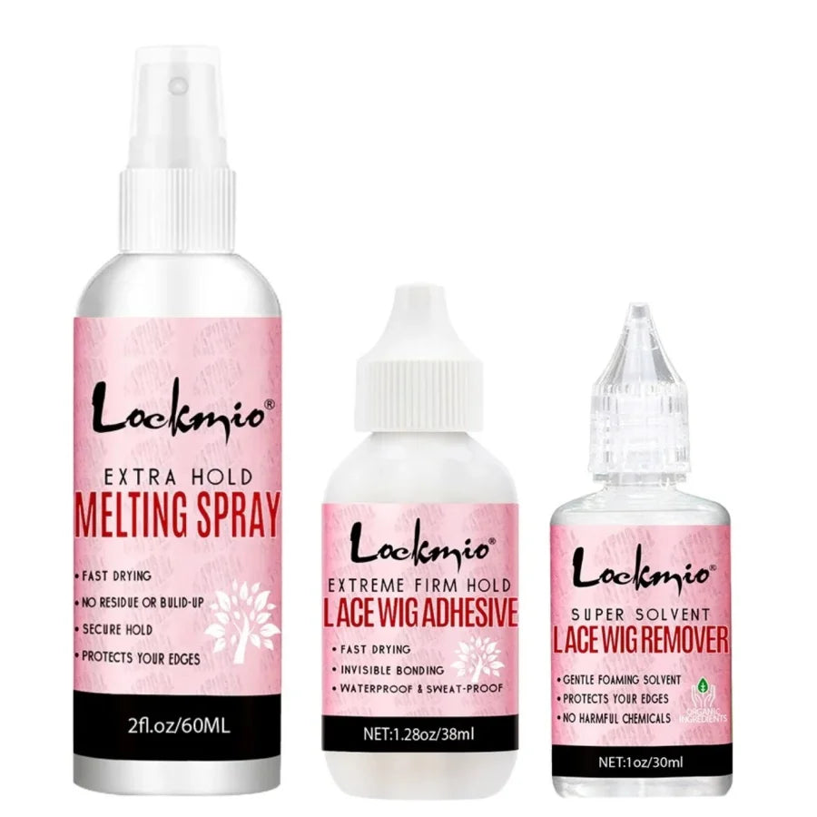 LOCKMIO Lace Wig Melting Spray Wigs Front Adhesive Invisible Fast Dry Toupee Grid Glue for Wigs Installation Styling Tools Kit