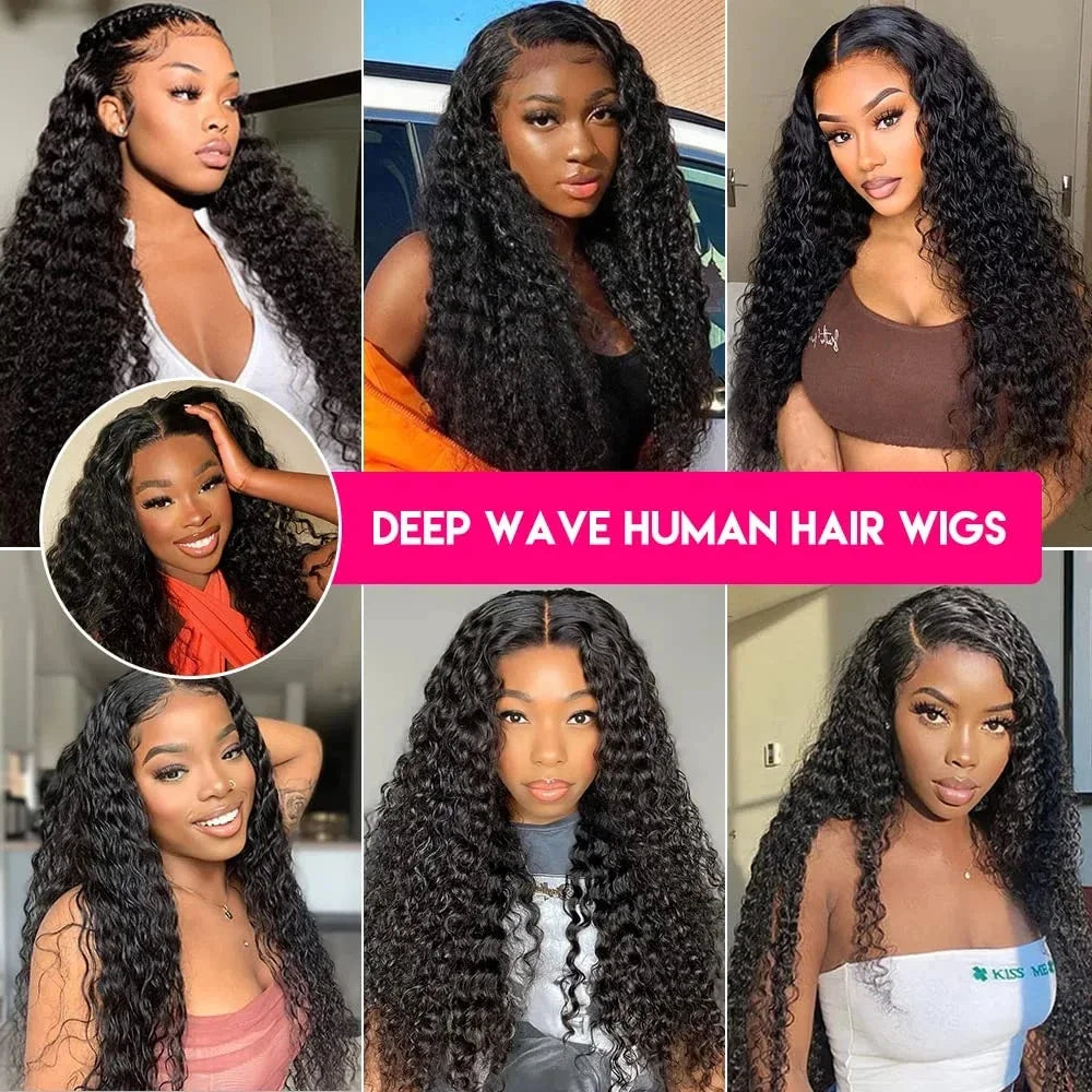 Deep Wave 13x6 HD Glueless Wear And Go Wigs 100% Human Hair For Women 250% Water Wave Curly Lace Front human hair Wig On Sale