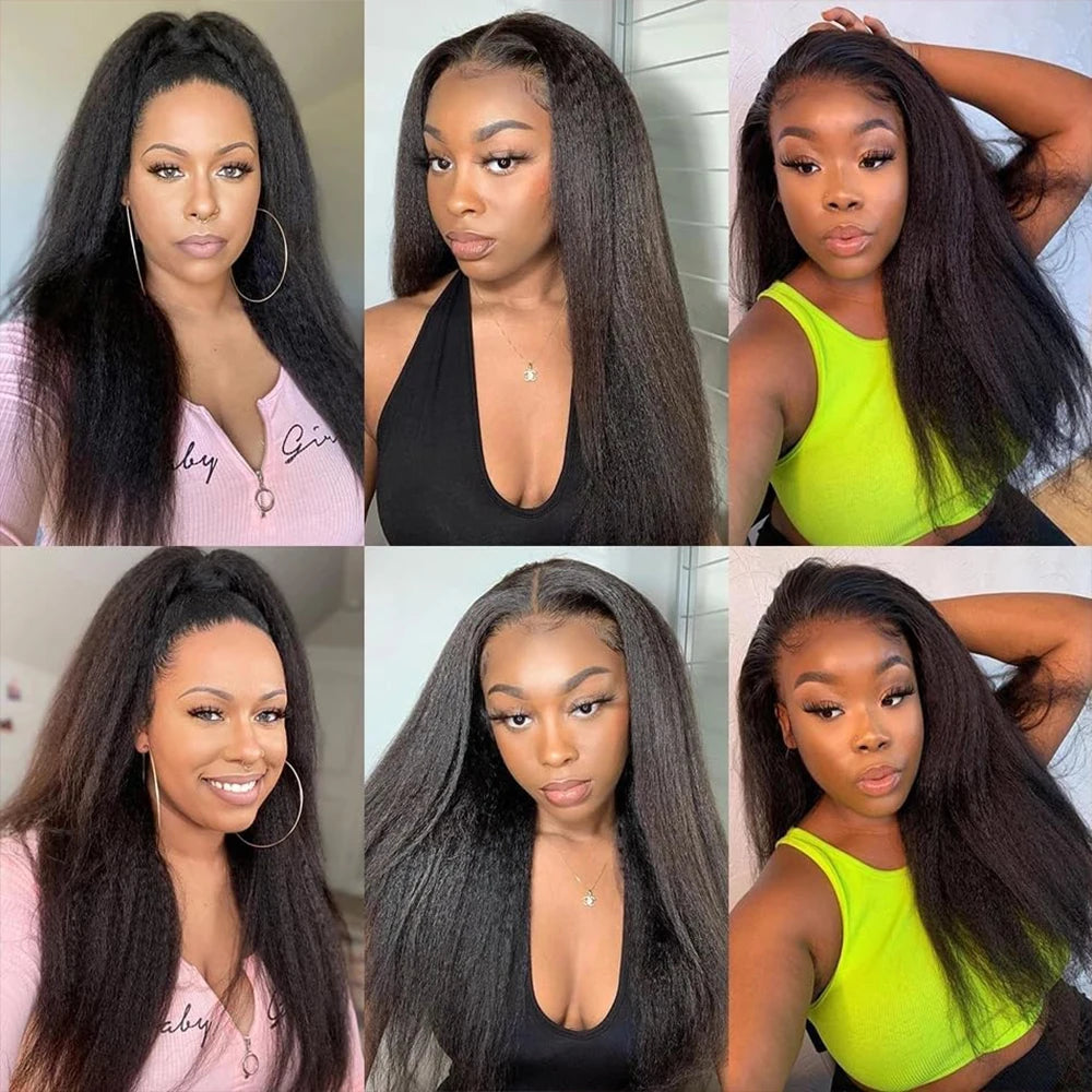 40 Inch Kinky Straight Lace Front Wigs Human Hair 250% Density Yaki Straight 13x4 Transparent HD Lace Human Hair Wigs For Women