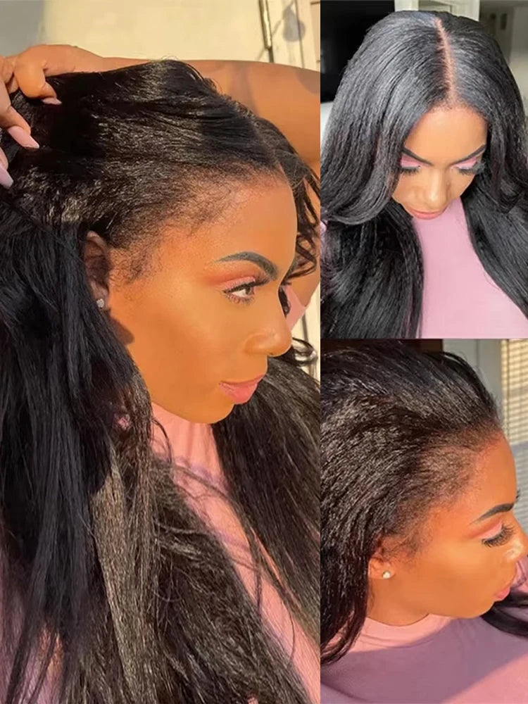13x6 Kinky Straight Lace Front Human Hair Wig With Kinky Edges Baby Hair 360 Transparent Lace Yaki Straight Human Hair Wigs