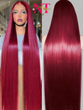 99j Burgundy Lace Frontal Human Hair Wig 250 Density Pre Plucked Red Hair Wig  5X5 HD Straight Lace Front Wig Human