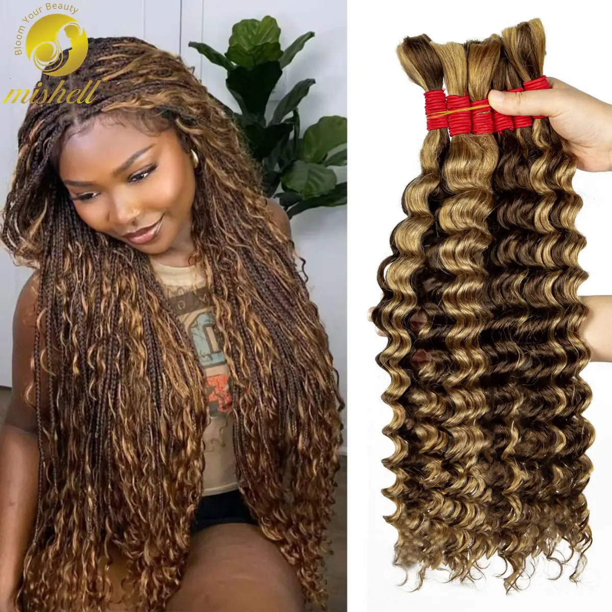 Ginger Orange & Deep Wave Bulk Human Hair for Boho Braids – No Weft | Braiding Extensions