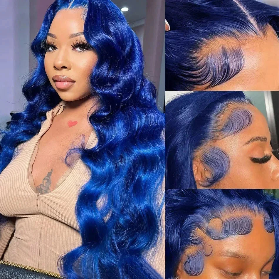 Navy Blue Body Wave Wig – 13x4 & 13x6 HD Lace Front | Colored Human Hair | Pre-Plucked | 16"-34" | Ships from US