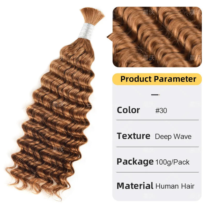 12A Human Braiding Hair for Boho Braids Color 613 27 Highlight Deep Wave Bulk Human Hair for Braiding Knotless Wet and Wavy Wigs