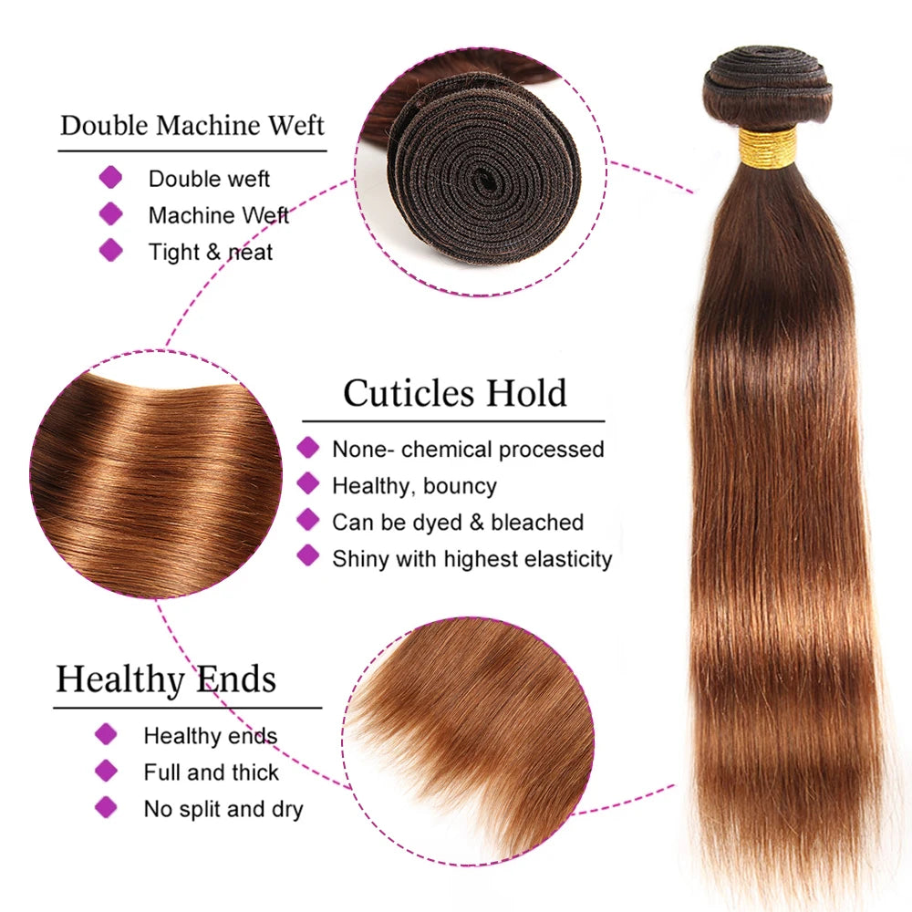 Ombre Bundles With Frontal Brazilian Hair Weave Bundles With Closure Brown T4/30 Colored Human Hair Bundles With Frontal Closure
