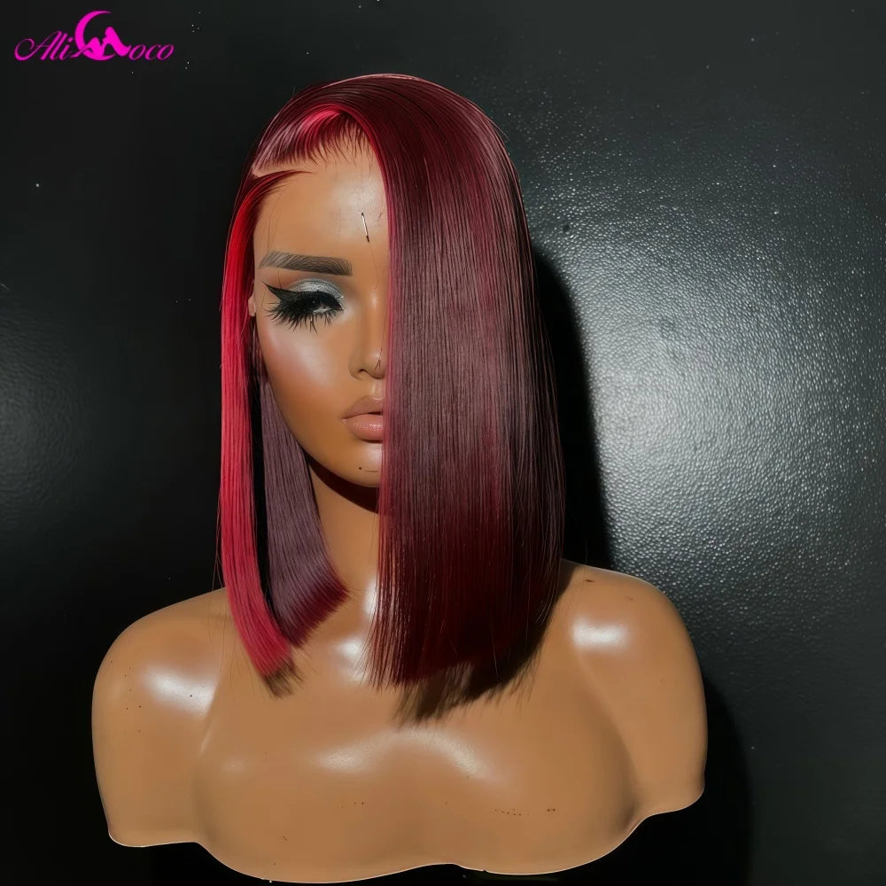 Highlight Red 99J Bob Wig Human Hair 180 Density 13x4 Lace Front Wigs for Women Straight Short Bob Wig Human Hair Wigs