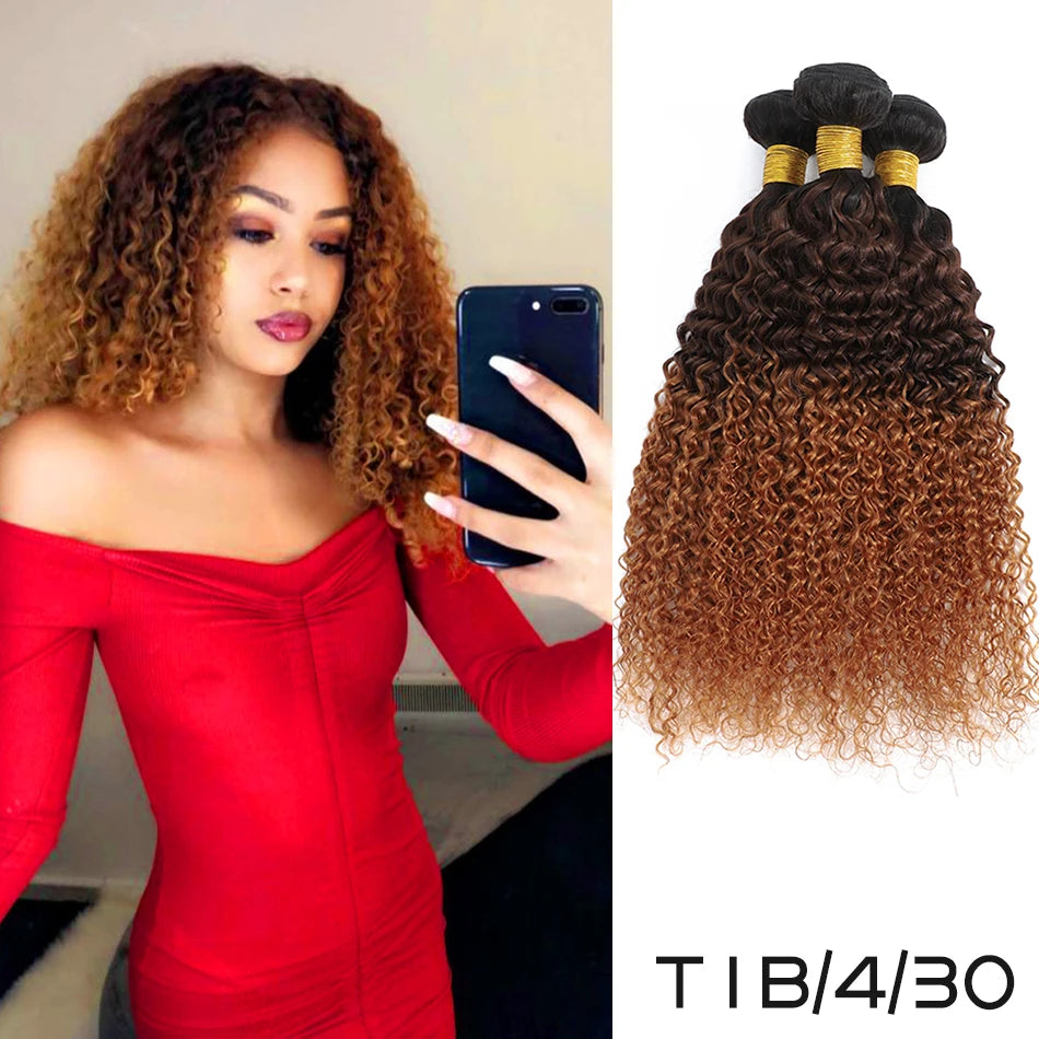 Kinky Curly Ombre Hair Bundles – Brazilian Remy Human Hair | Natural, T1B/30 & T1B/4/30 | 8–32 Inches