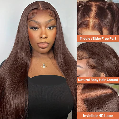 #4 Chocolate Brown Straight 13x6 HD Lace Frontal Wig 13x4 Lace Front 30 36 46 Inches Brazilian Human Hair Wigs For Black Women