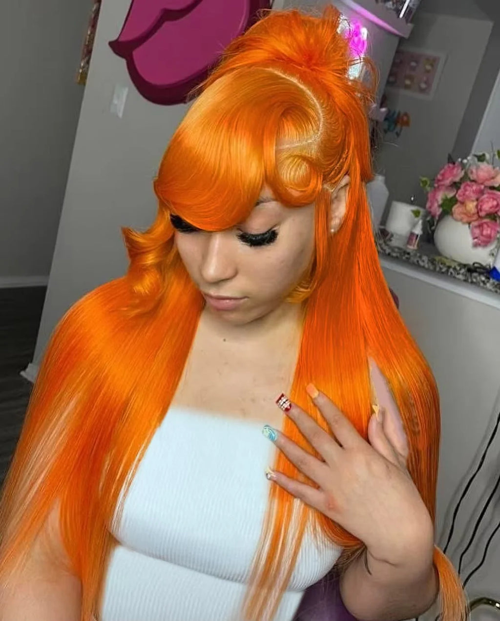 Ginger Orange 36Inch Bone Straight Hair 350Colored 13x6 Lace Front Human Hair Wigs High Density Lace Frontal Brazilian Wig Women
