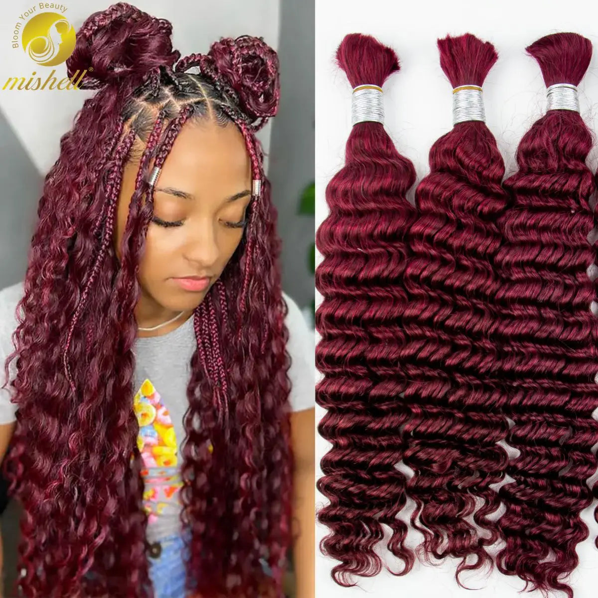 Ginger Orange & Deep Wave Bulk Human Hair for Boho Braids – No Weft | Braiding Extensions