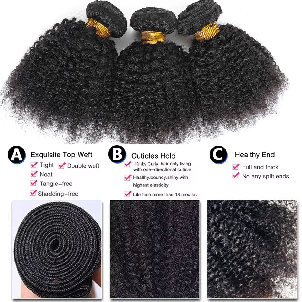 Afro Kinky Curly Hair Bundles 4B 4C – Mongolian Remy Human Hair | Natural Black | 8–24 Inches