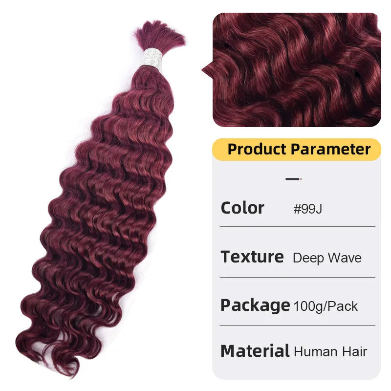 12A Human Braiding Hair for Boho Braids Color 613 27 Highlight Deep Wave Bulk Human Hair for Braiding Knotless Wet and Wavy Wigs