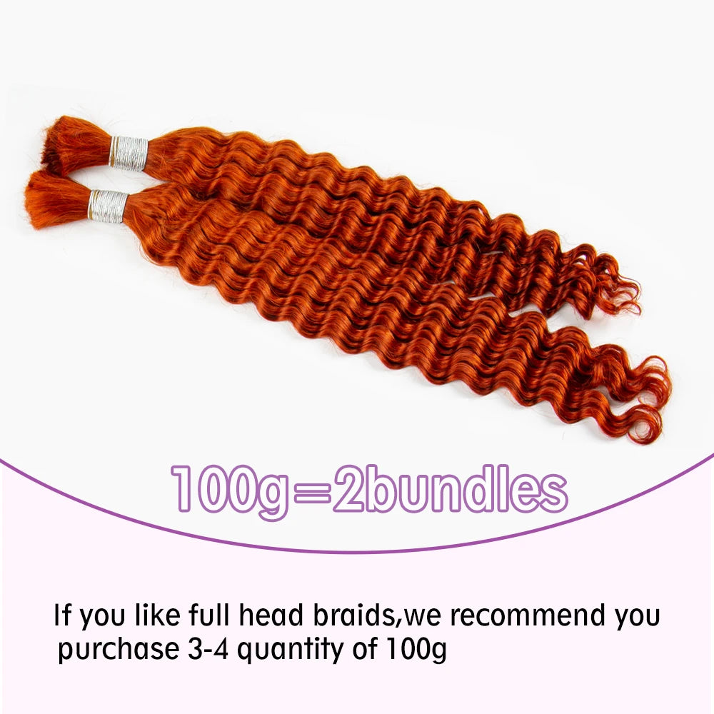 Ginger Orange & Deep Wave Bulk Human Hair for Boho Braids – No Weft | Braiding Extensions
