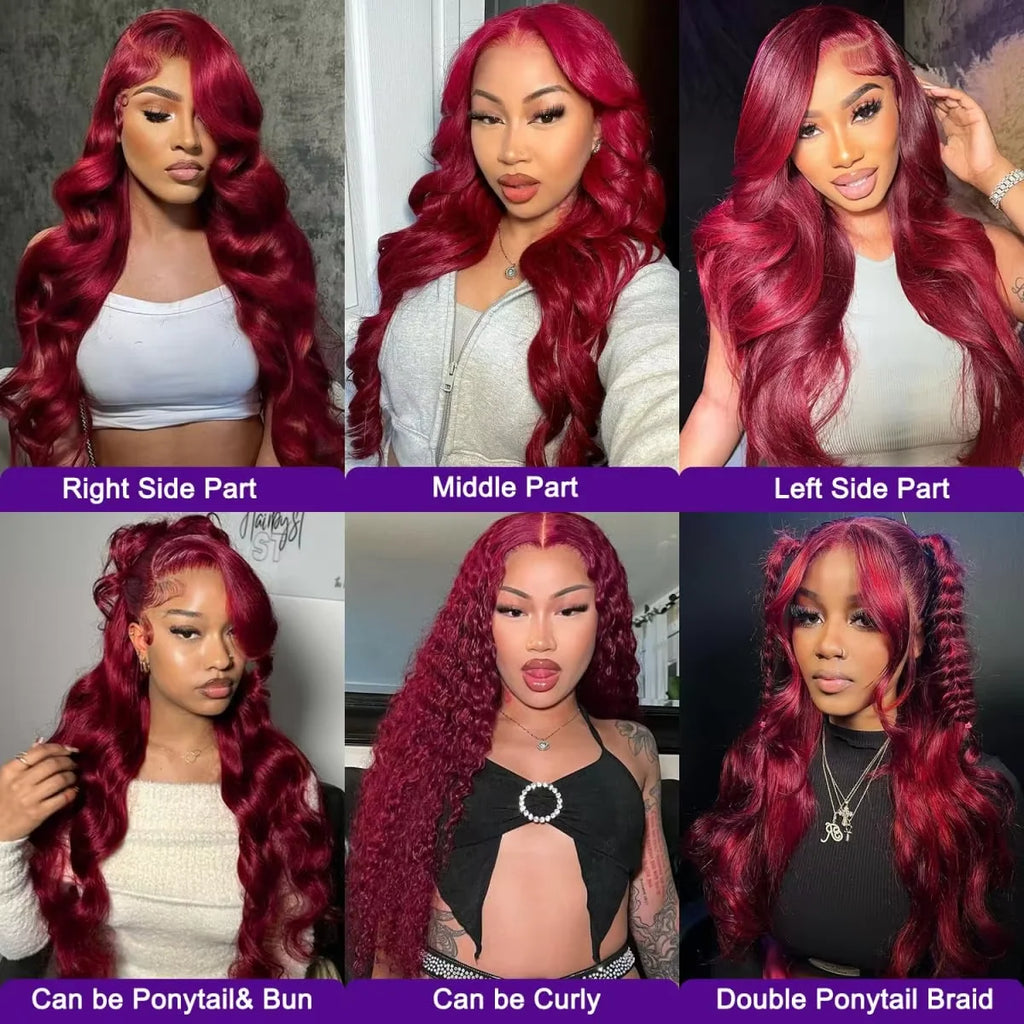 99J Burgundy Body Wave Lace Front Wig – 100% Brazilian Human Hair | 13x6 HD Lace | 18–38 Inch