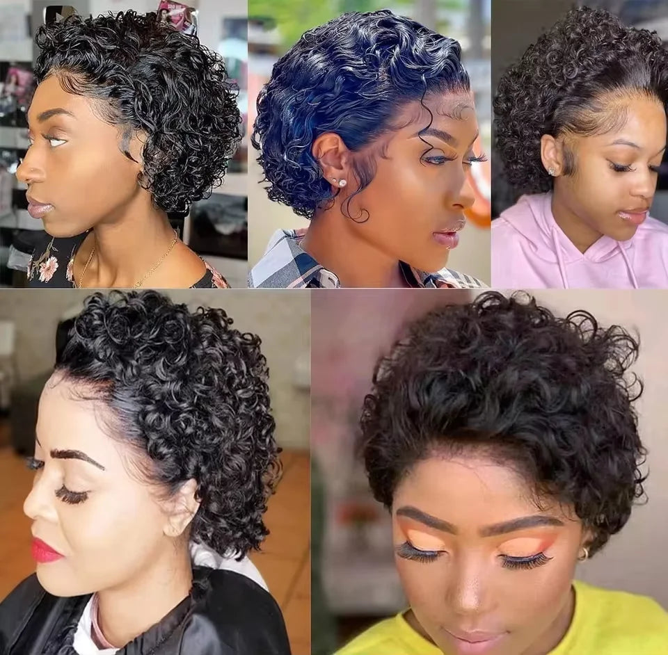 Pixie Cut Wig Human Hair – 13x1 Transparent Lace Front | Short Curly & Water Wave Bob | Brazilian Remy | 180% & 200% Density | 6"