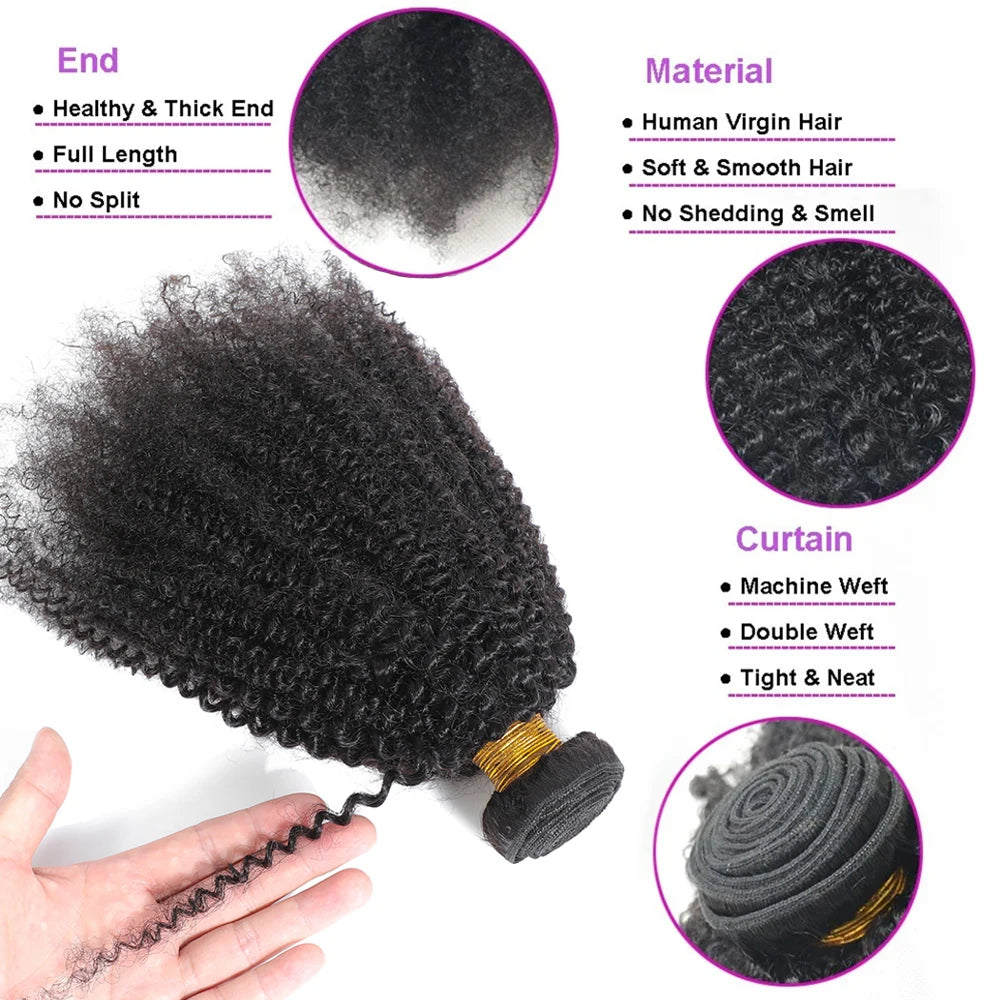 Afro Kinky Curly Hair Bundles 4B 4C – Mongolian Remy Human Hair | Natural Black | 8–24 Inches