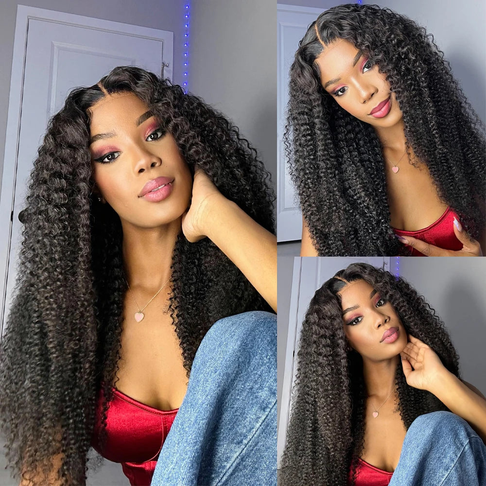 250% Kinky Curly Glueless Wig Human Hair Ready to Wear 30 Inch Curly Wigs Pre Cut 7x5 Lace Wig Deep Wave Human Hair Preplucked