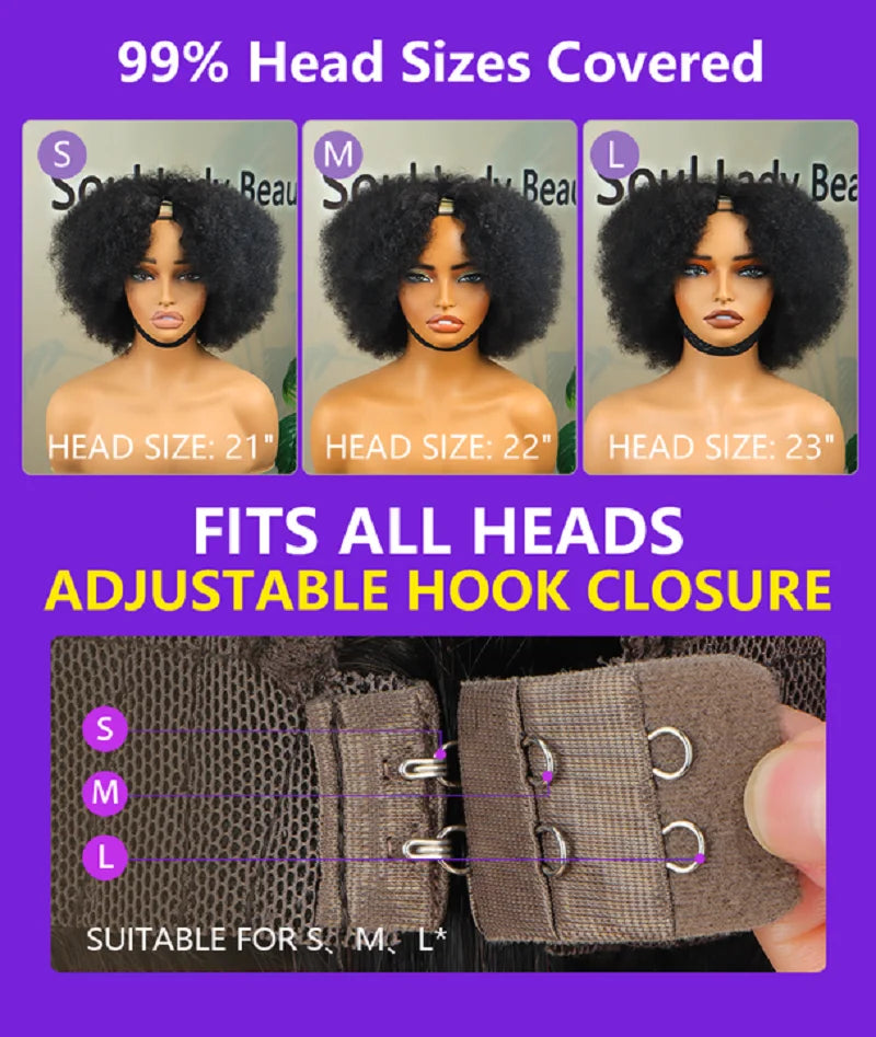 12A Jerry Curly V Part Wig Human Hair Upgrade U Part Human Hair Wigs Brazilian V Shape Kinky Curly Wig No Leave Out 200% Density