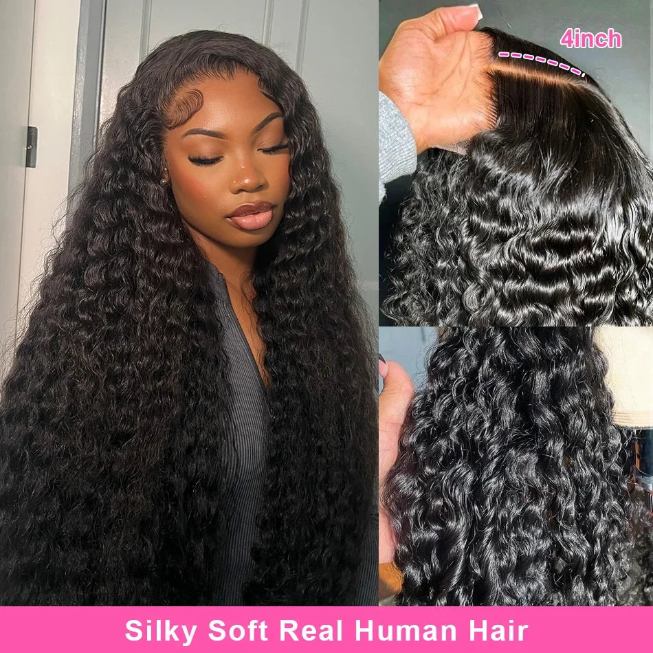 40 Inch Curly Lace Front Wig Water Wave 13X6 Hd Lace Frontal Wig Deep Wave Human Hair Wig 250 Density Preplucked Brazilian Hair