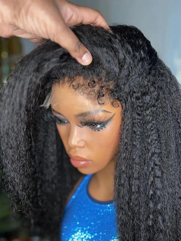 13x6 Kinky Straight Lace Front Human Hair Wig With Kinky Edges Baby Hair 360 Transparent Lace Yaki Straight Human Hair Wigs