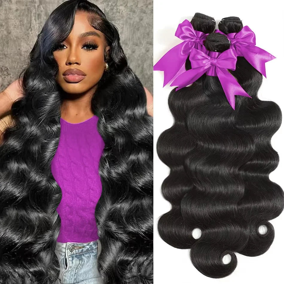30 32 40 Inch Body Wave 3 4 Bundles Brazilian Remy 100% Unprocessed Raw Virgin Human Hair Wavy Double Bundles Weave Extensions