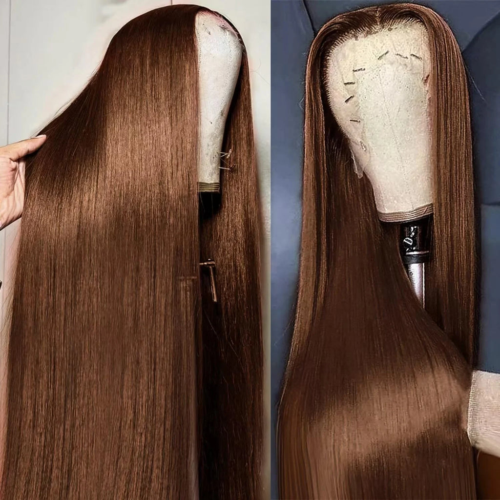 #4 Chocolate Brown Straight 13x6 HD Lace Frontal Wig 13x4 Lace Front 30 36 46 Inches Brazilian Human Hair Wigs For Black Women