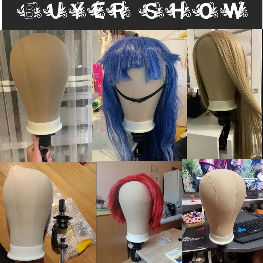 21-24inch Canvas Block Poly Head Wig Making Head Weft/Wig Display Styling Mannequin Head Manikin Head Dryer