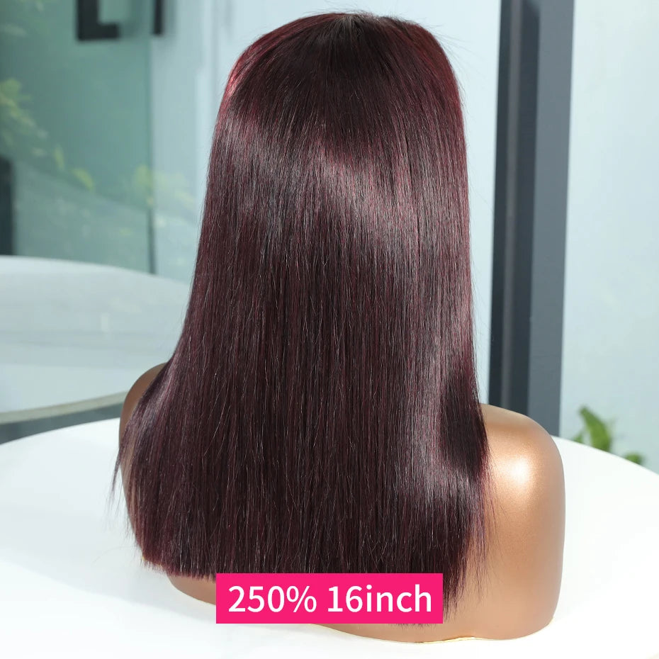 #99J Burgundy Straight Bob Wig – 13x4, 13x6, 5x5 & 2x6 Lace | 250% & 300% Density | Raw Vietnamese Hair | 10"-18"