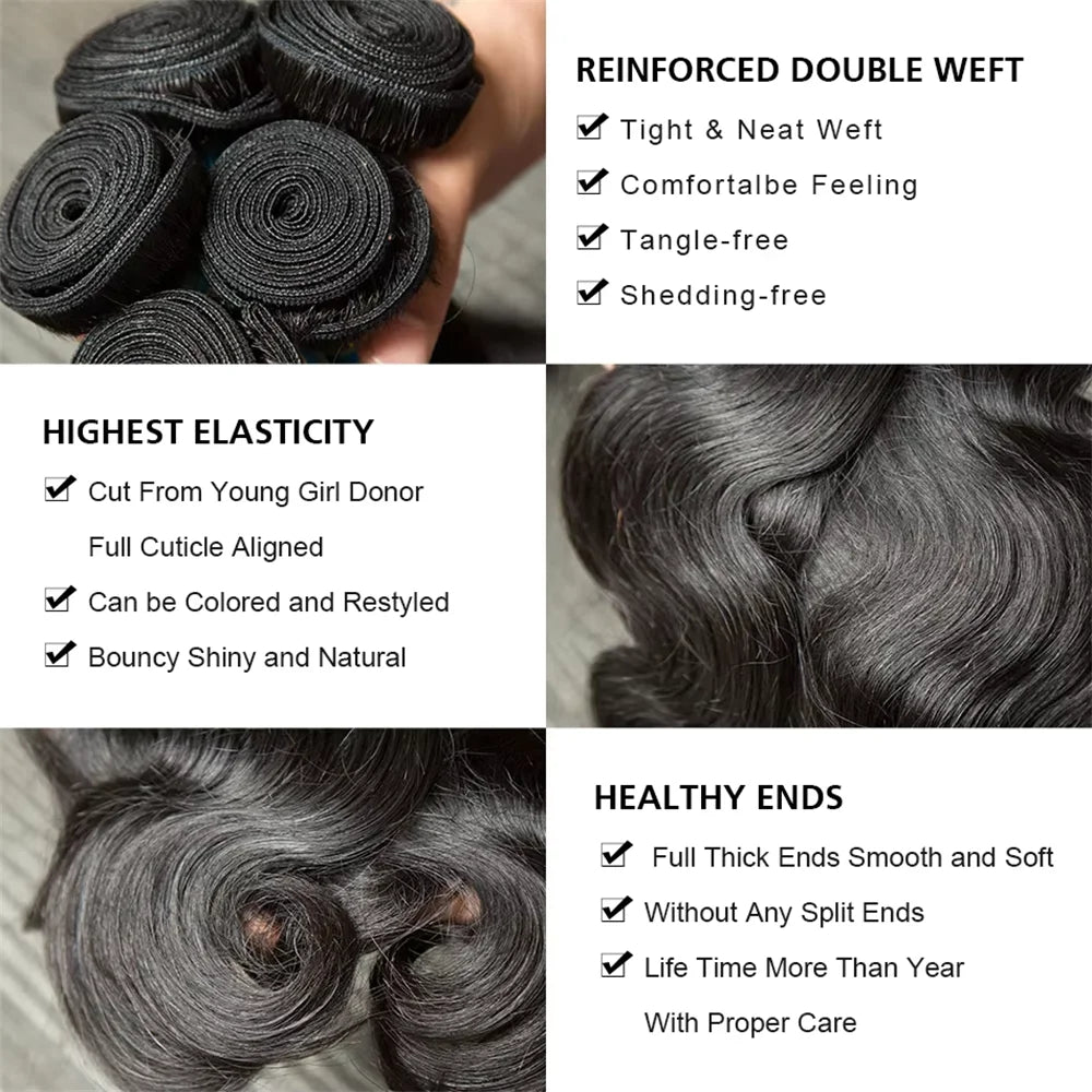 30 32 40 Inch Body Wave 3 4 Bundles Brazilian Remy 100% Unprocessed Raw Virgin Human Hair Wavy Double Bundles Weave Extensions
