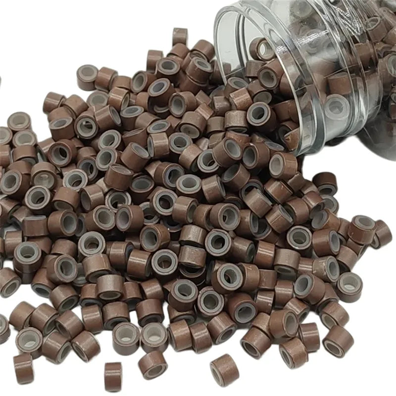 Micro Ring Beads for Hair Extensions – 5mm Silicone-Lined Aluminum Links | 1000 Pcs | Black, Brown, Beige