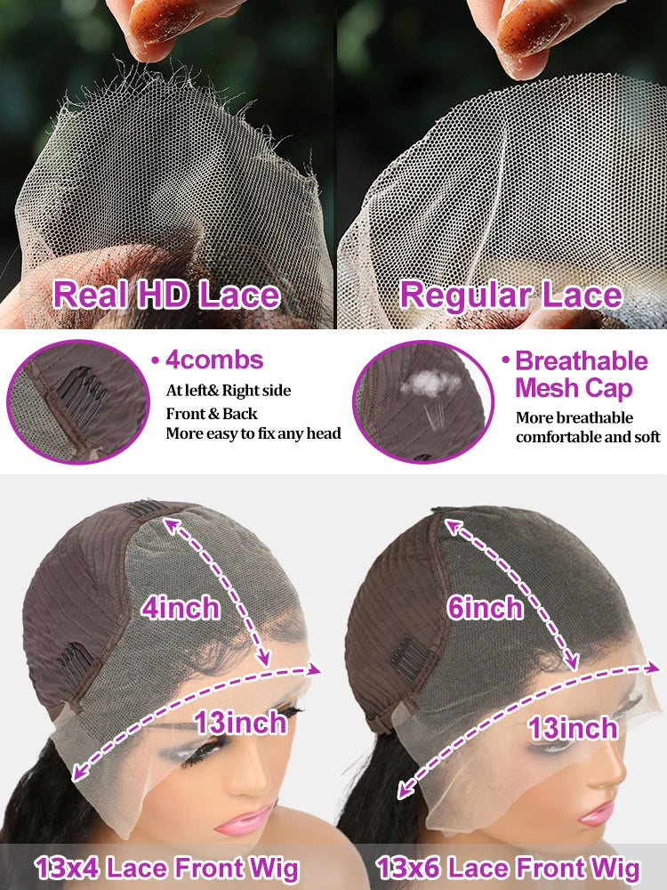 40 46 Inch Deep Wave Lace Frontal Wig 13x4 13x6 Hd Curly Human Hair Lace Front Wigs For Women Water Wave Lace Wigs 300 Density