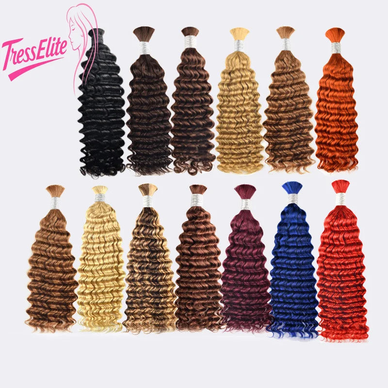 12A Human Braiding Hair for Boho Braids Color 613 27 Highlight Deep Wave Bulk Human Hair for Braiding Knotless Wet and Wavy Wigs