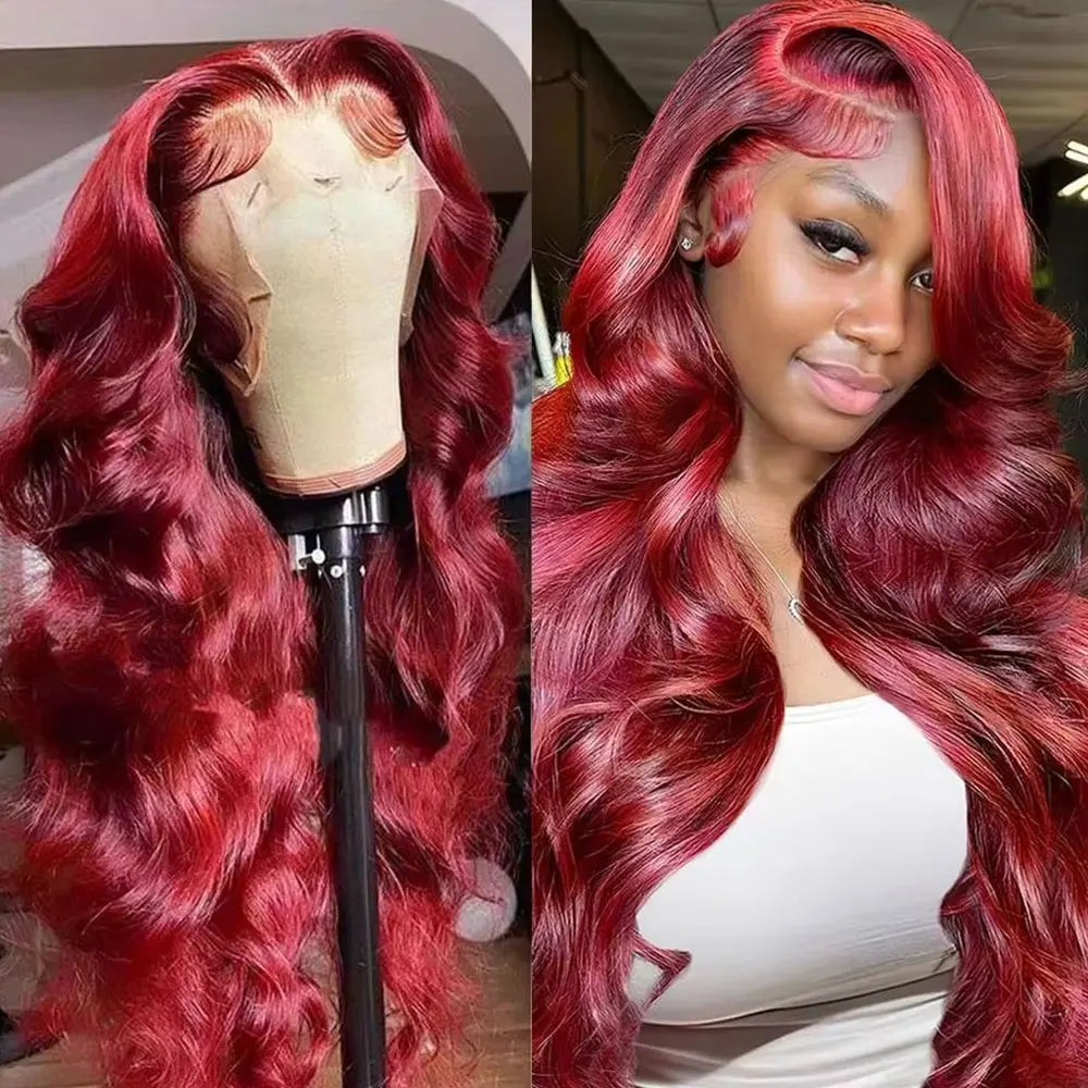 99J Burgundy Body Wave Lace Front Wig – 100% Brazilian Human Hair | 13x6 HD Lace | 18–38 Inch
