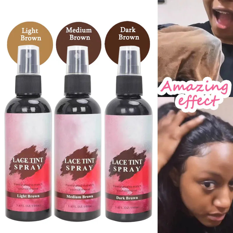 Flechazo Lace Tint Spray For Wigs Dark Brown Middle Brown Light Brown Lace Tinted Spray Lace Tinting Mousse For Lace Melt 100ML