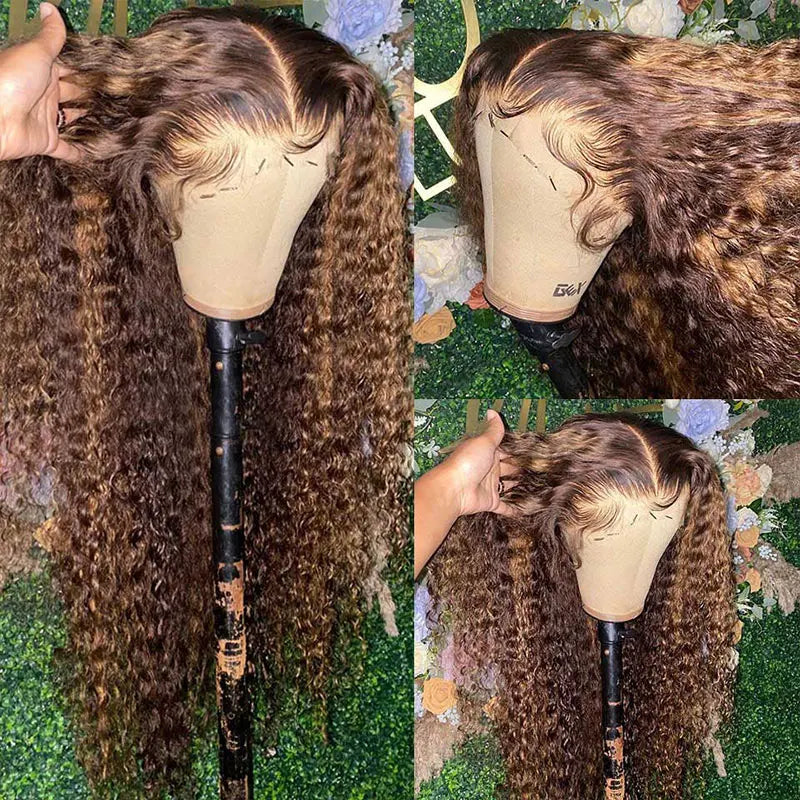 Highlight Honey Blonde Wig – Water Wave & Deep Curly | 13x4, 13x6, 5x5 Lace | Ombré 4/27 | 16"-34"