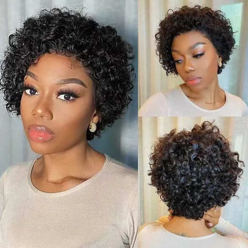 Pixie Cut Wig Human Hair – 13x1 Transparent Lace Front | Short Curly & Water Wave Bob | Brazilian Remy | 180% & 200% Density | 6"